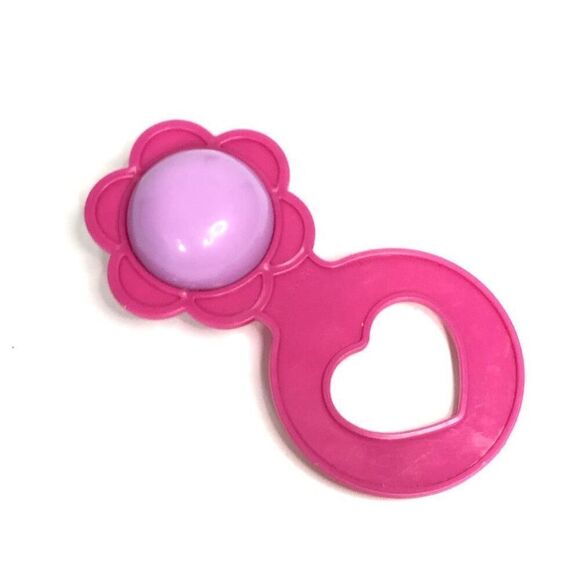 baby doll rattle play pretend pink preschool heart flower - Picture 1 of 3